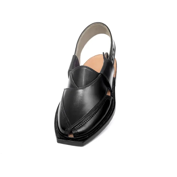 Handmade Black Norozi Chappal With Leather Sole – 092306 - Image 2
