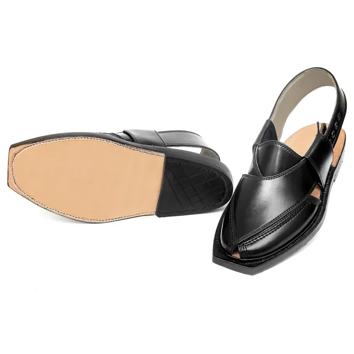 Handmade Black Norozi Chappal With Leather Sole – 092306 - Image 3