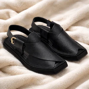 Handmade Black Leather Kaptaan Chappal