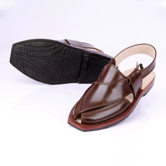 Handmade Brown Quetta Norozi Leather Chappal – 092146 - Image 2