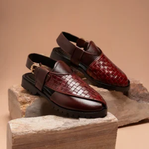 Maroon Braided Fusion Peshawari (Track Sole Edition)