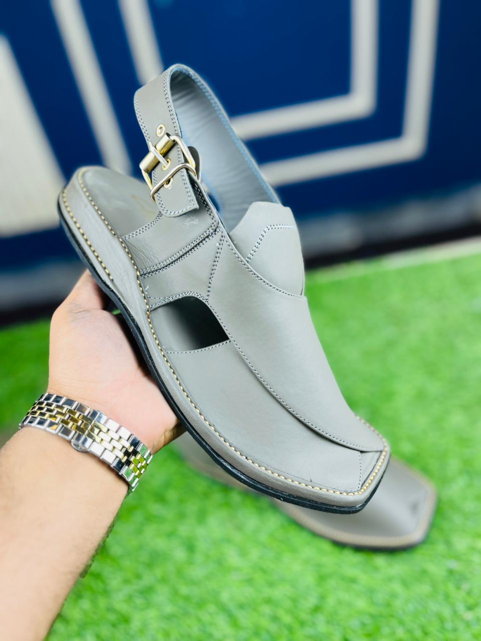 Premium Zardari Style Peshawari Chappal – Slate Grey