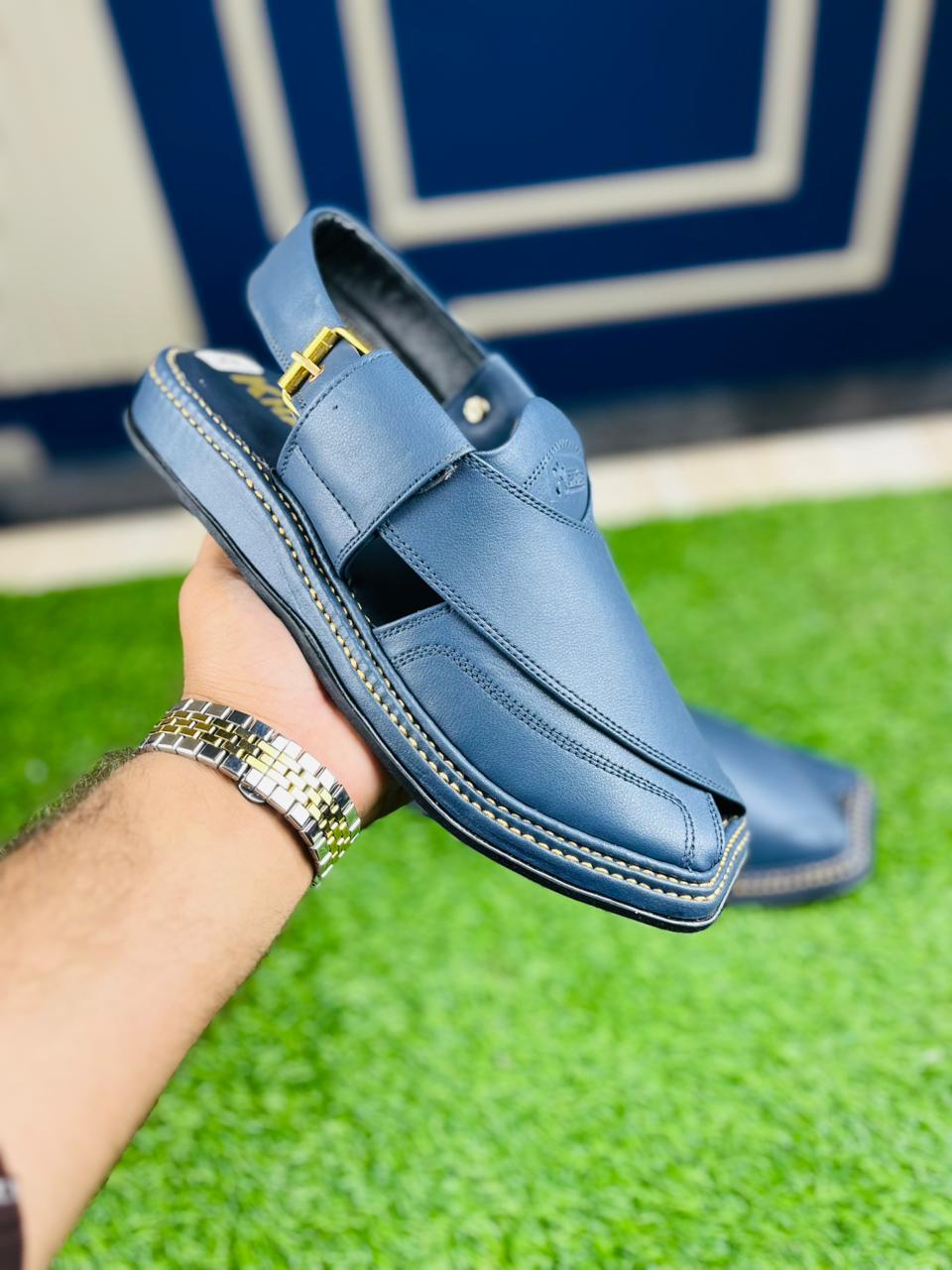 Premium Navy Blue Peshawari Chappal – Exclusive Eid Edition