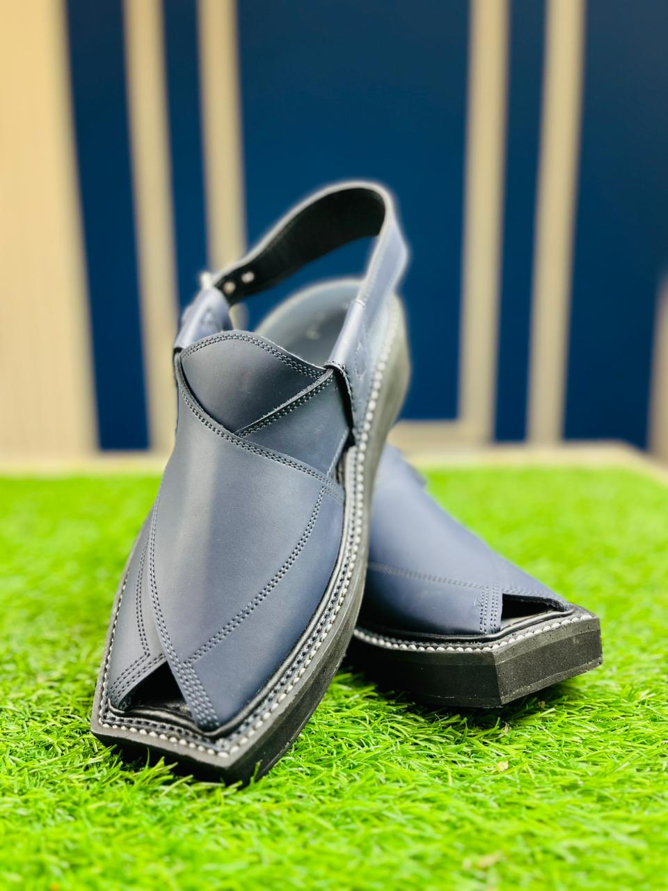 Premium Navy Blue Kaptan Chappal – Handcrafted Peshawari Heritage - Image 2