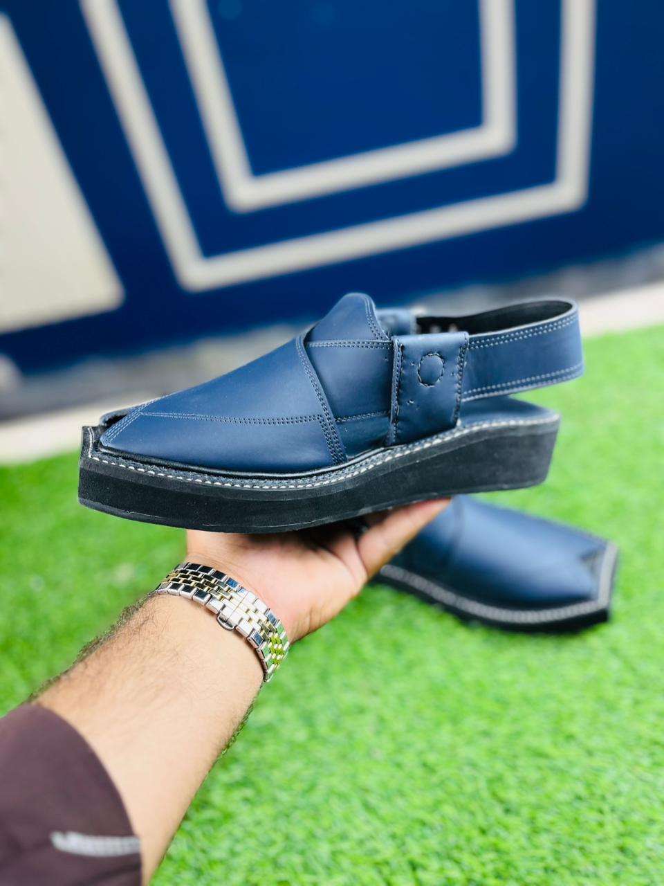 Premium Navy Blue Kaptan Chappal – Handcrafted Peshawari Heritage - Image 3