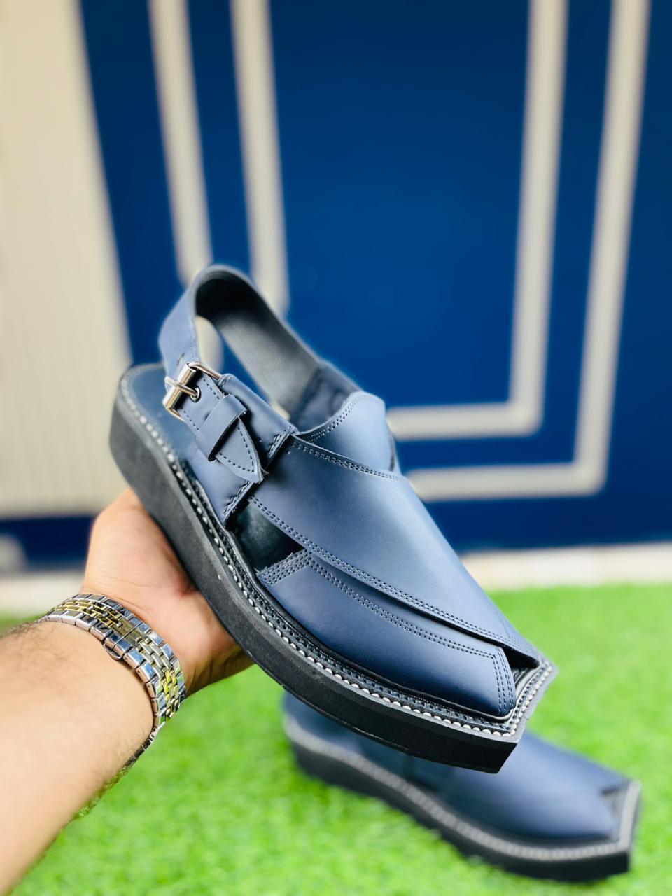 Premium Navy Blue Kaptan Chappal – Handcrafted Peshawari Heritage