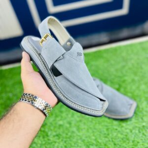 Ash Grey Textured Peshawari Chappal – Modern Eid Edition