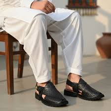 Black Peshawari Chappal with Vibram Sole