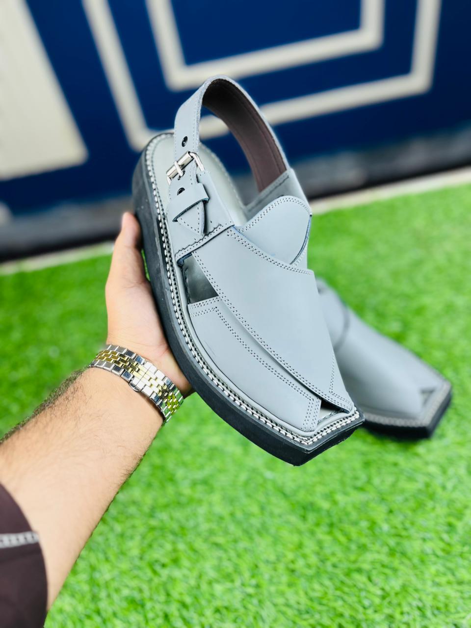 Sky Grey Kaptaan Peshawari Chappal – Eid Special