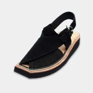 Handmade Black Suede Kaptaan Leather Chappal With Light Weight