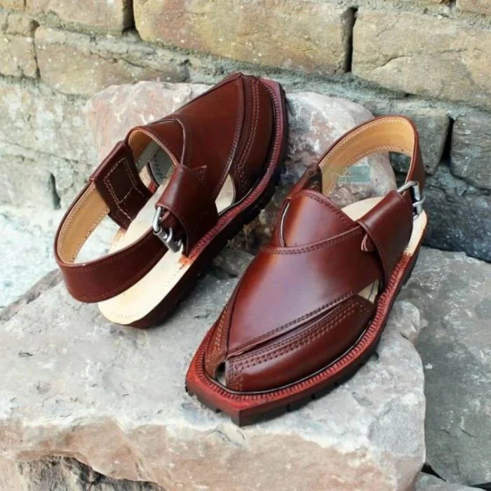 Hand Crafted Brown Shine Quetta Norozi Chappal - Image 2