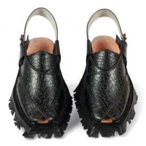 Black Printed Leather Quetta Norozi Shikari Chappal
