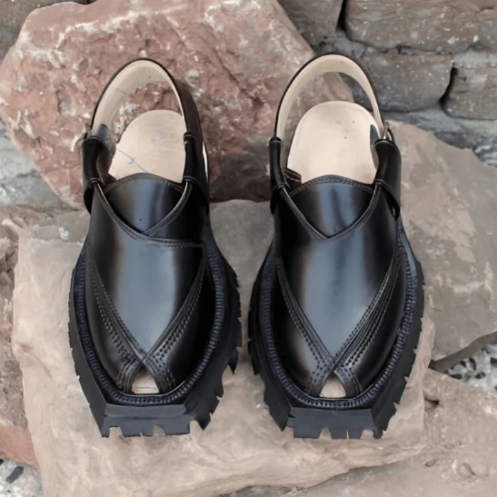 Classic Black Quetta Norozi Shikari Chappal with Double Sole