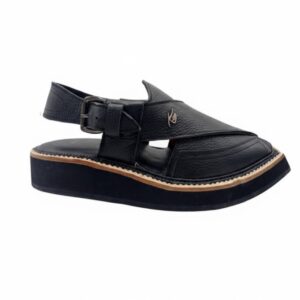 Signature Textured Black Peshawari Chappel – Handcrafted Elegance