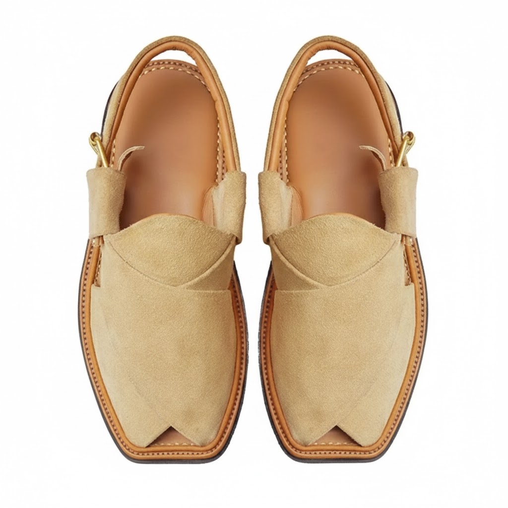 Suede Traditional Camel Peshawar Zalmi Chappal - Image 2