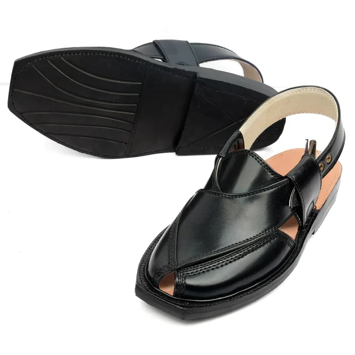 Handmade Black Quetta Norozi Leather Chappal - Image 3